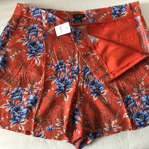 Ann Taylor LOFT Orange Floral Flower Shorts 8 NWT - Picture 2 of 7